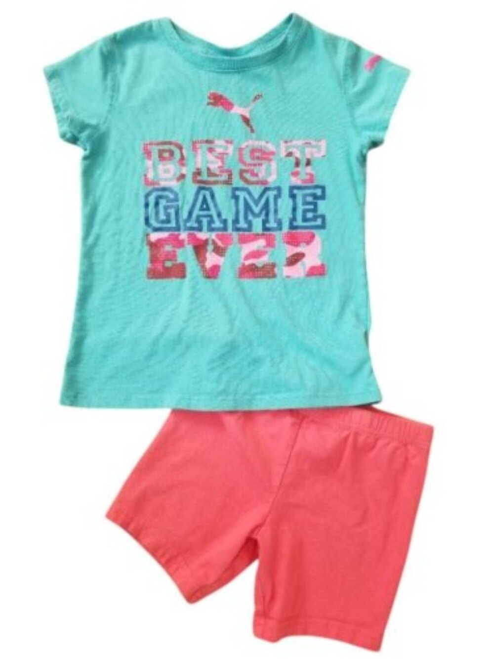PUMA Blue Short Sleeve Top with Pink Bike Shorts Girls Size 5